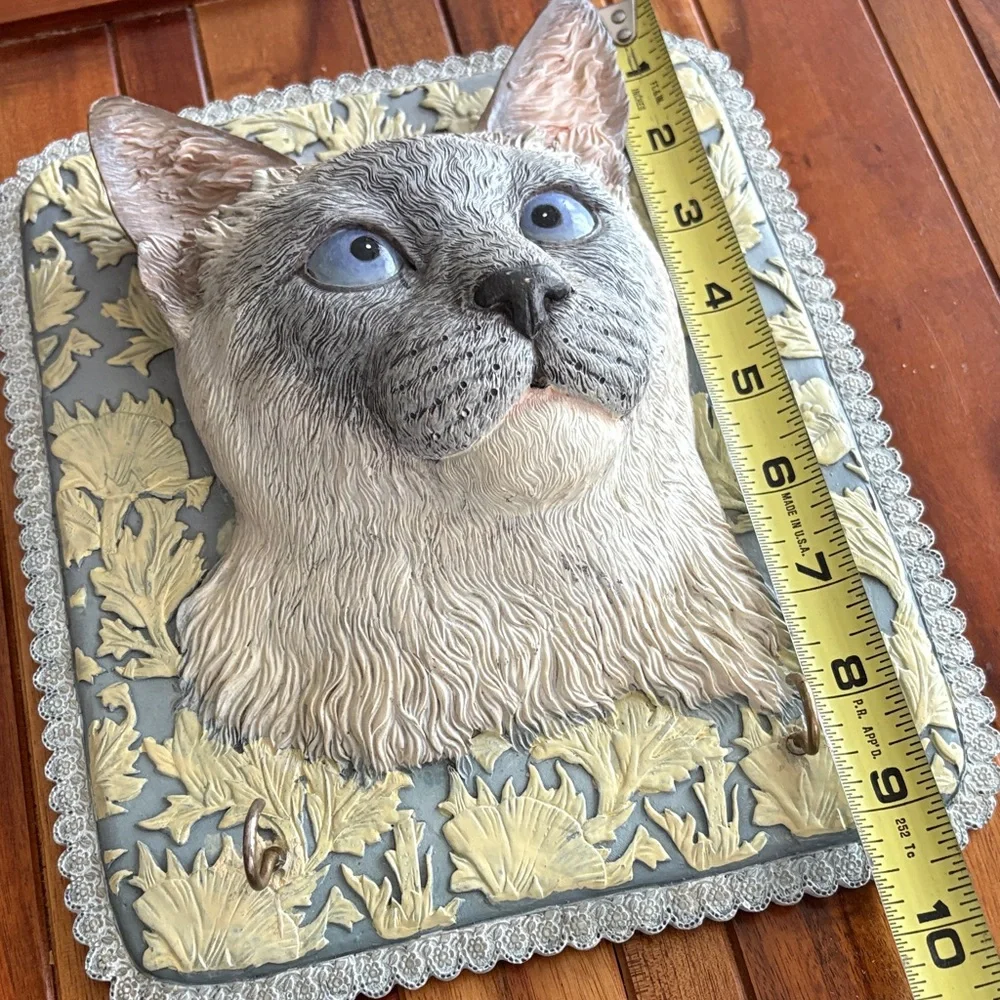 Siamese Cat Ceramic 3D Pet Portrait Animals Art Wall Hanging with Hooks